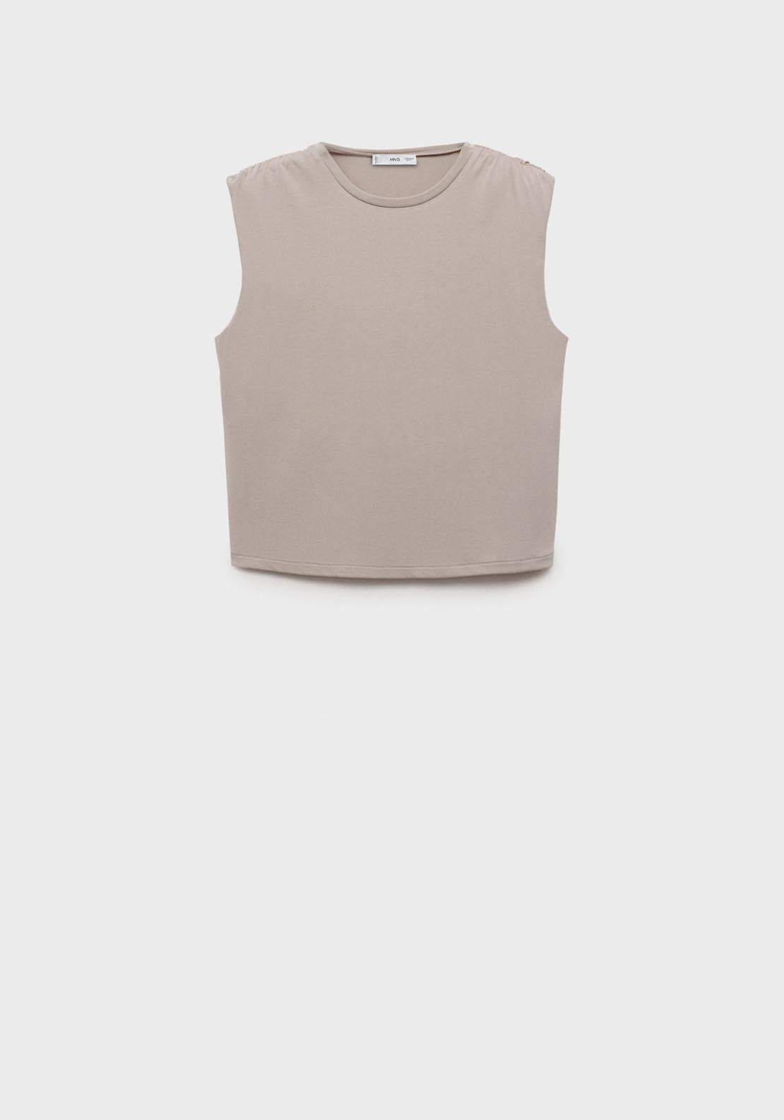 Mango Flowy T-Shirt With Gathered Shoulders - Light/pastel Gray 5 Shaws Department Stores