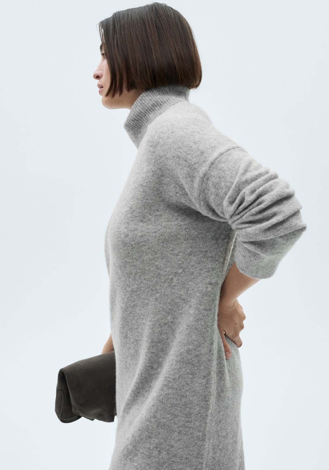 Mango Short turtleneck knitted dress - Medium Gray 2 Shaws Department Stores
