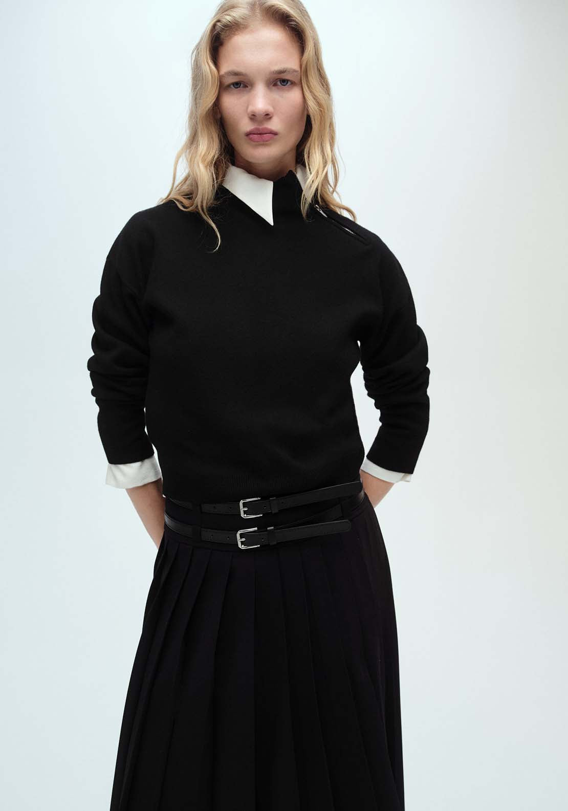 Mango Perkins-neck sweater with zip - Black 1 Shaws Department Stores
