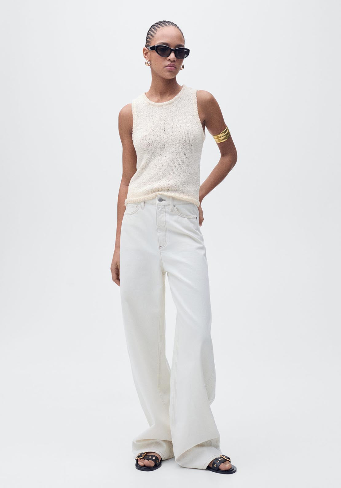 Mango Crochet top with straps - Light Beige 2 Shaws Department Stores
