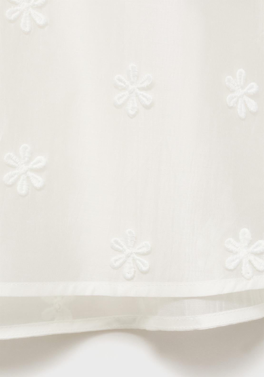 Mango Semi Transparent Lyocell Shirt With Flowers - White 9 Shaws Department Stores