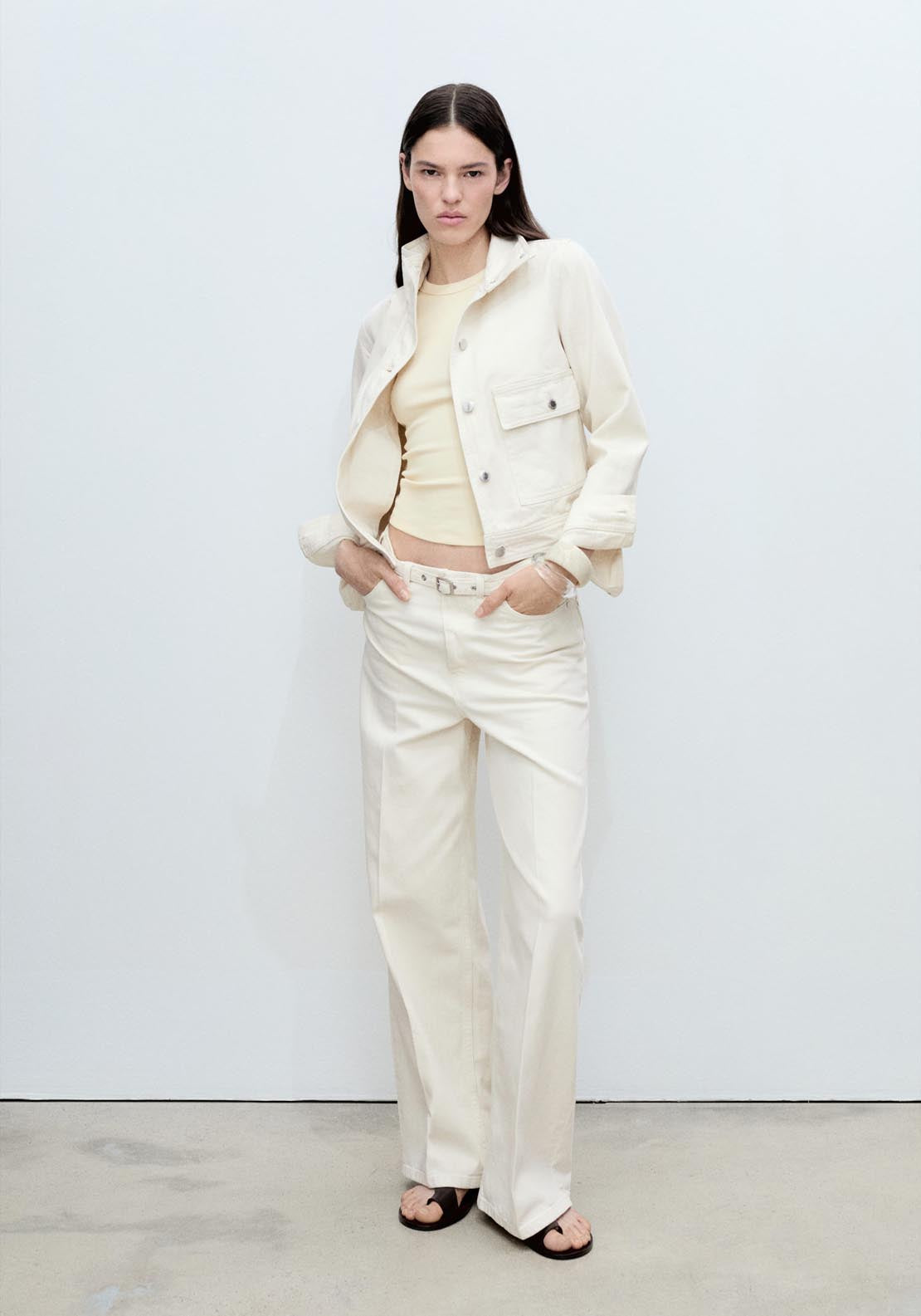 Mango Wide Leg Jeans With Belt - Beige 6 Shaws Department Stores