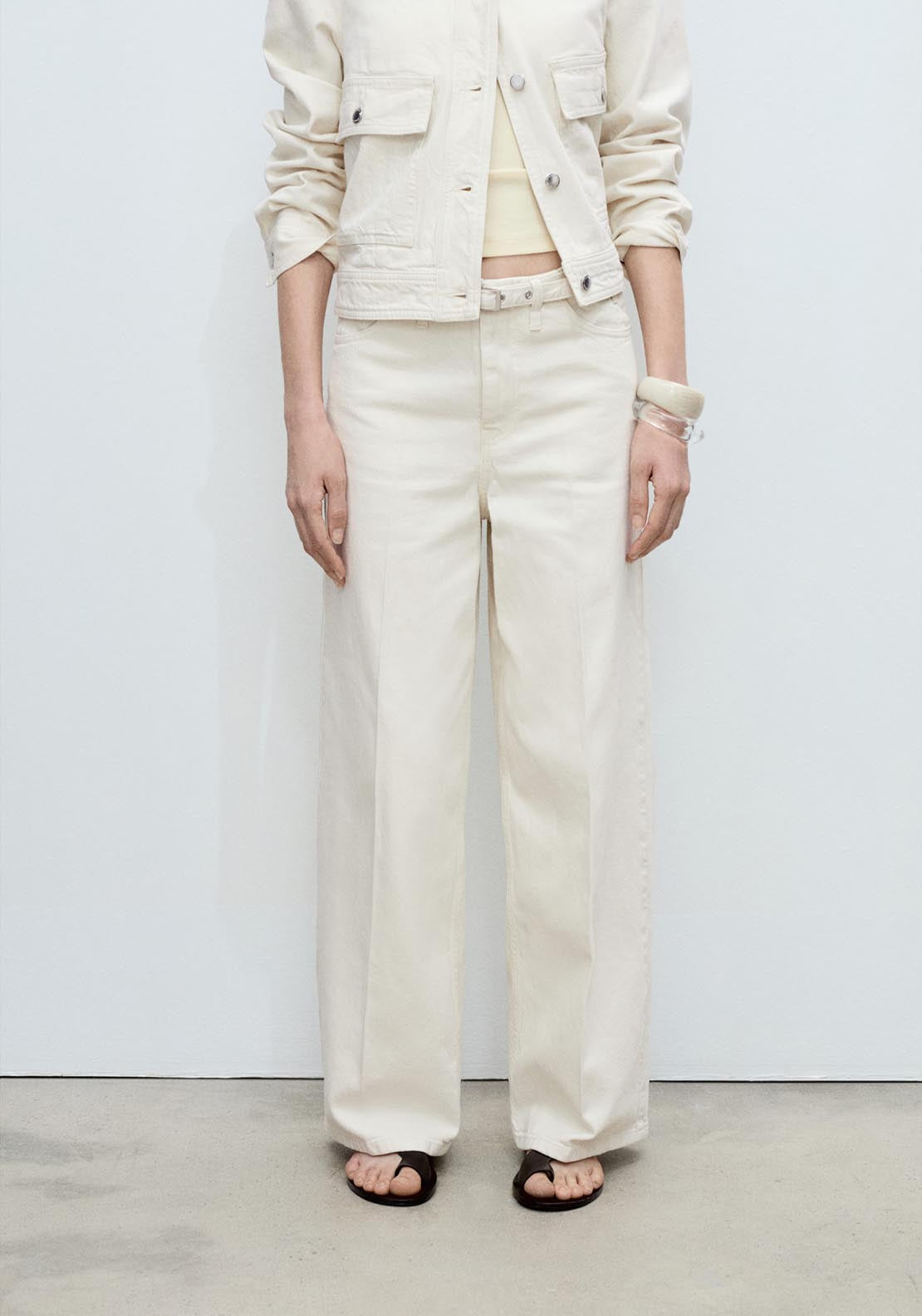 Mango Wide Leg Jeans With Belt - Beige 1 Shaws Department Stores