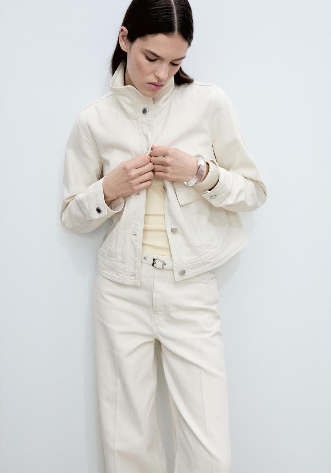 Mango Wide Leg Jeans With Belt - Beige 4 Shaws Department Stores