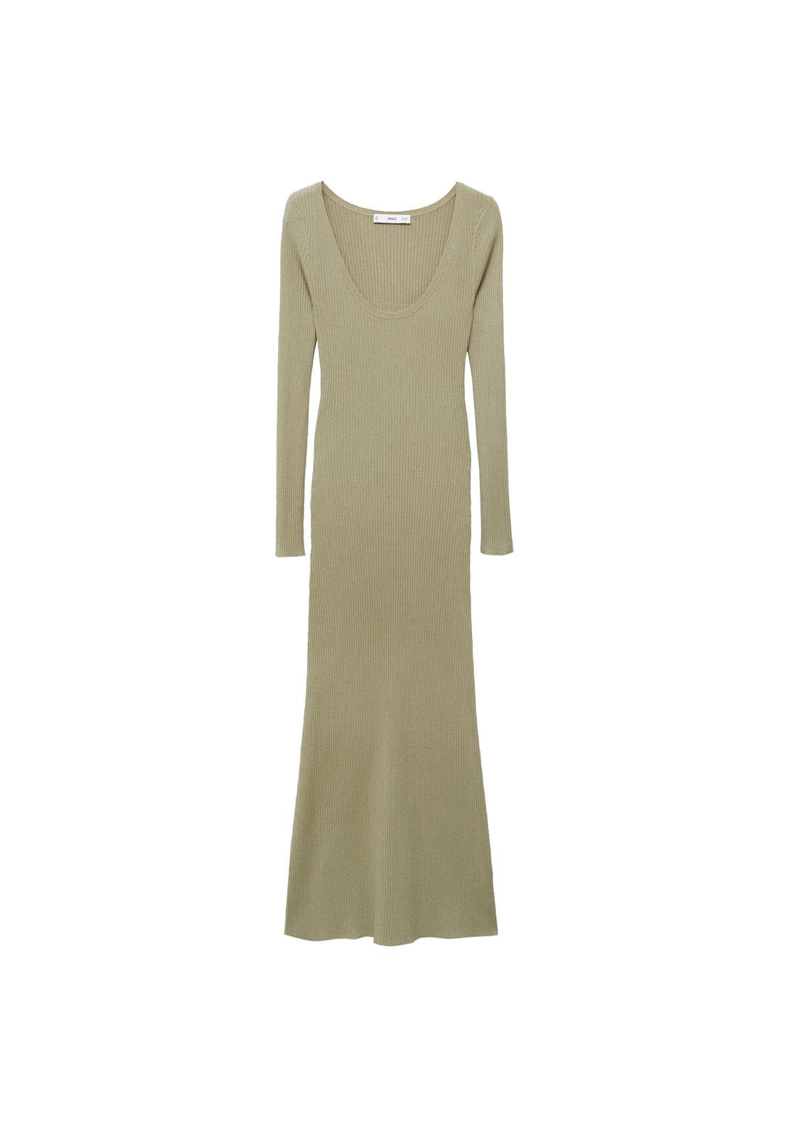 Mango Ribbed Knitted Midi Dress - Beige/khaki 7 Shaws Department Stores