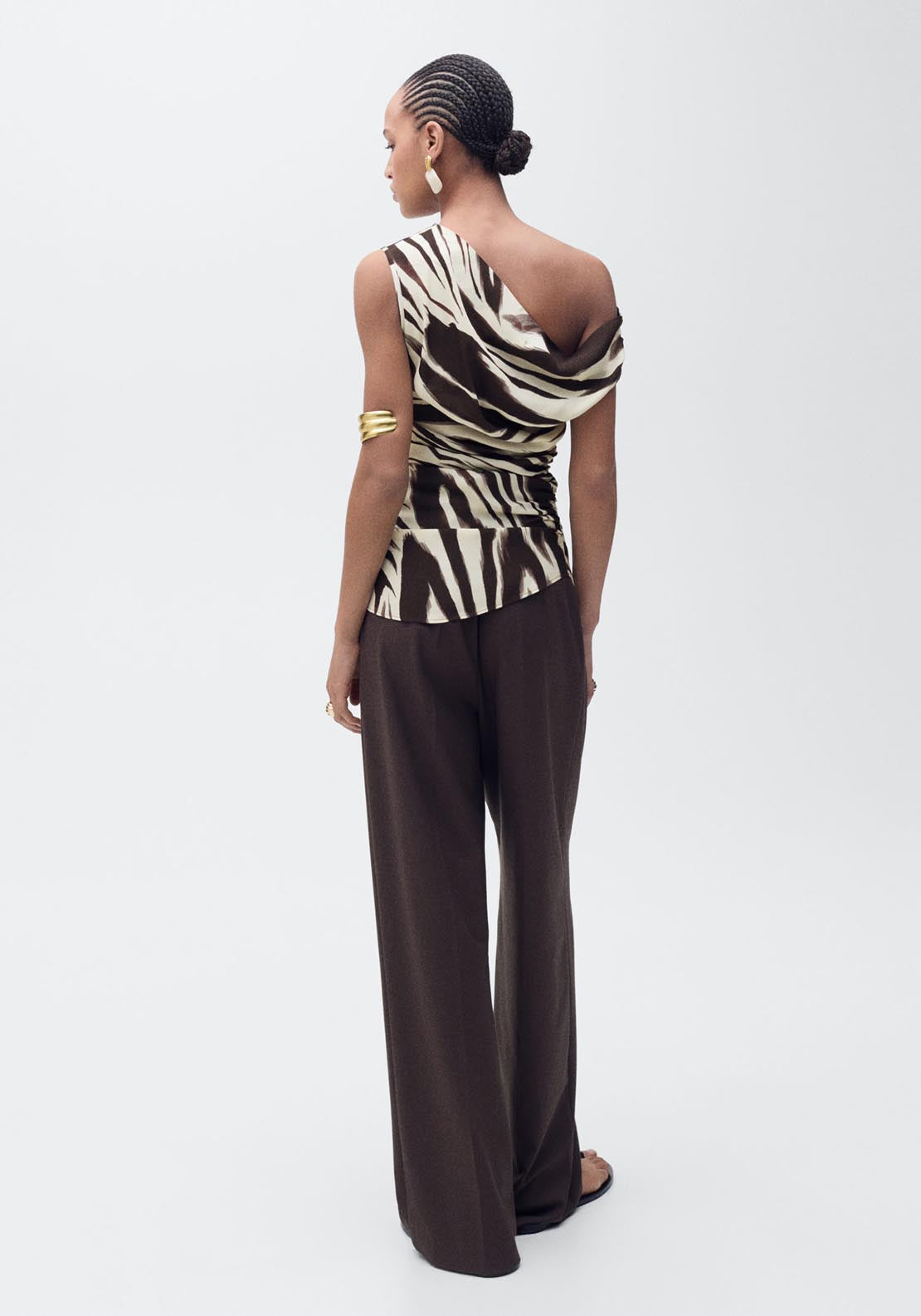 Mango Zebra Print Draped Blouse - Light Beige 3 Shaws Department Stores