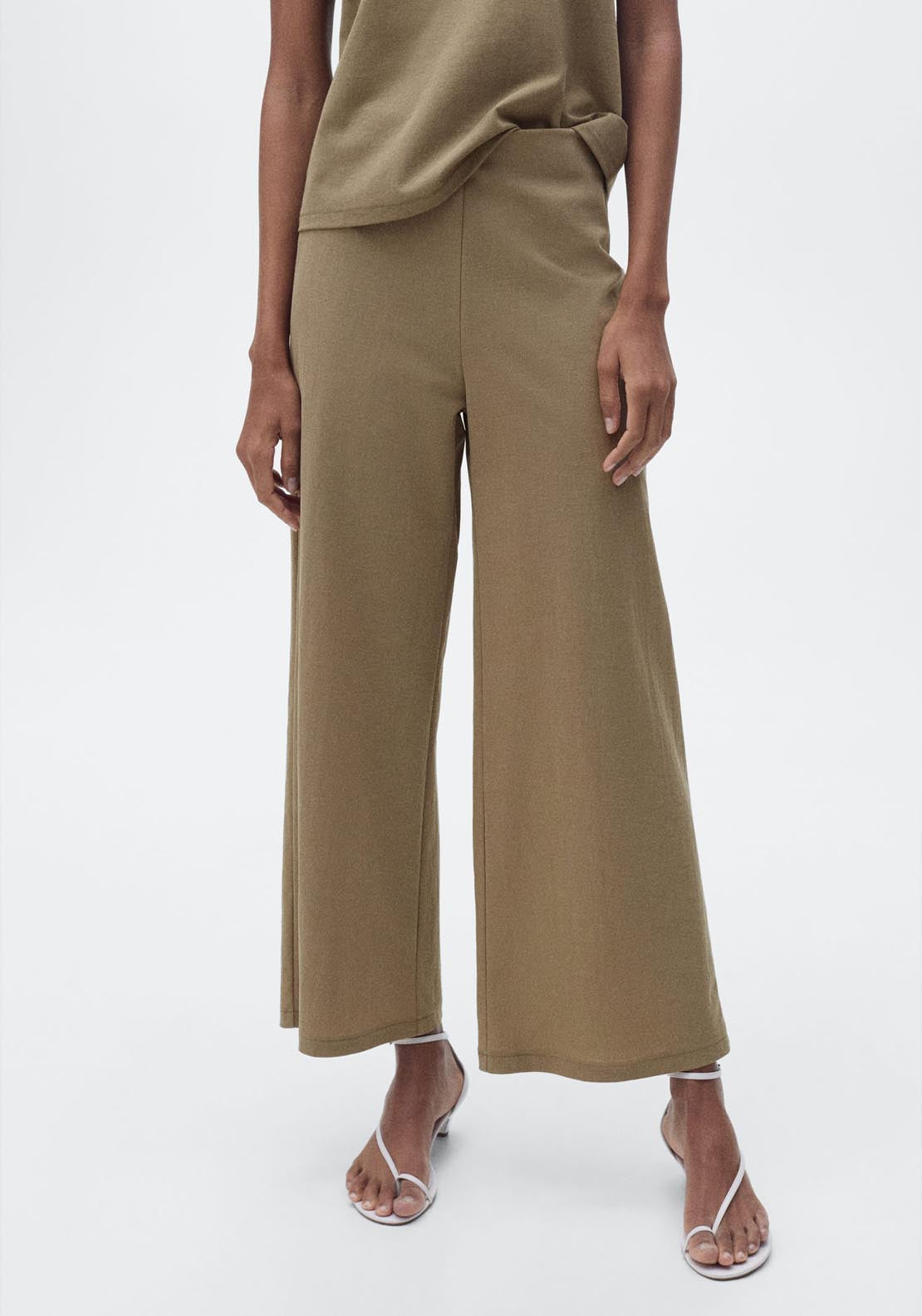 Mango Cropped Palazzo Trousers - Beige/khaki 1 Shaws Department Stores