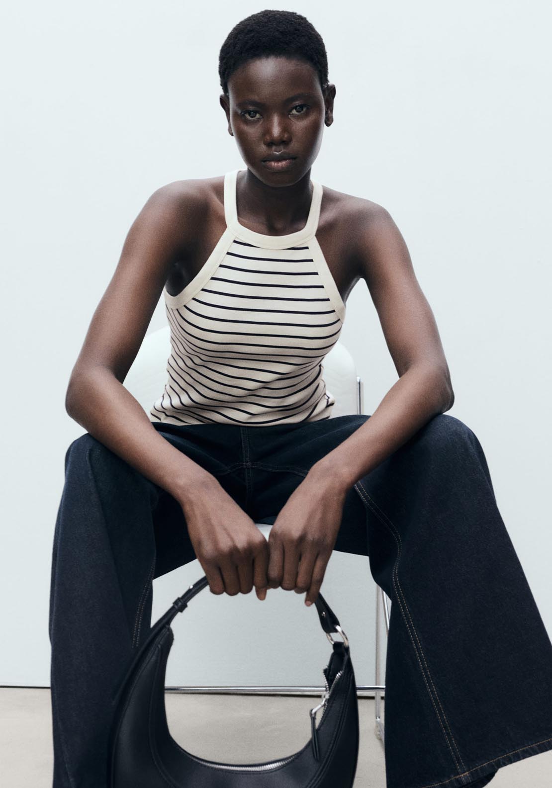 Mango Striped Halter Neck Top - Navy 4 Shaws Department Stores