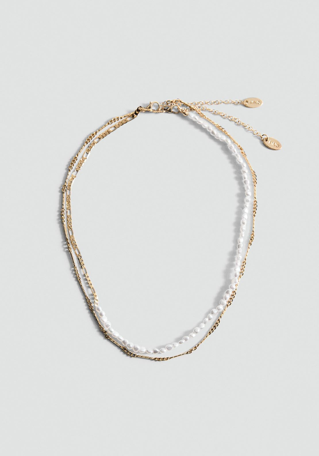 Mango Double pearl chain necklace - Gold 1 Shaws Department Stores