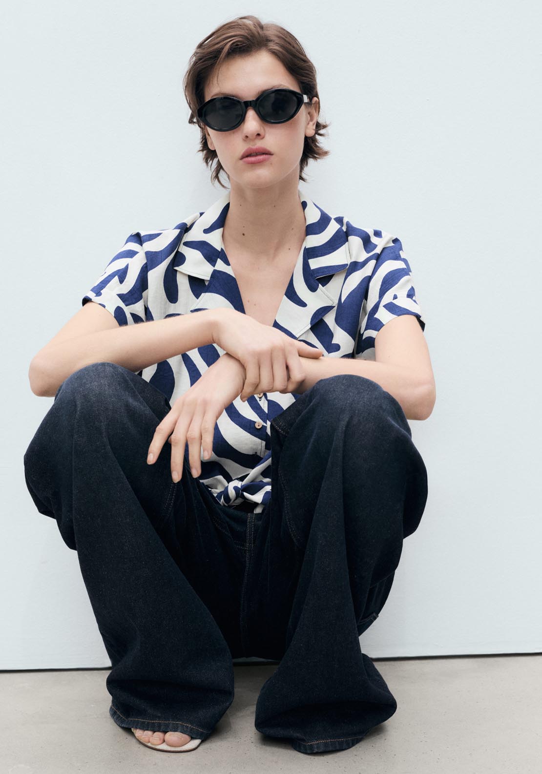 Mango Printed Crop Shirt With Knot Detail - Beige 5 Shaws Department Stores