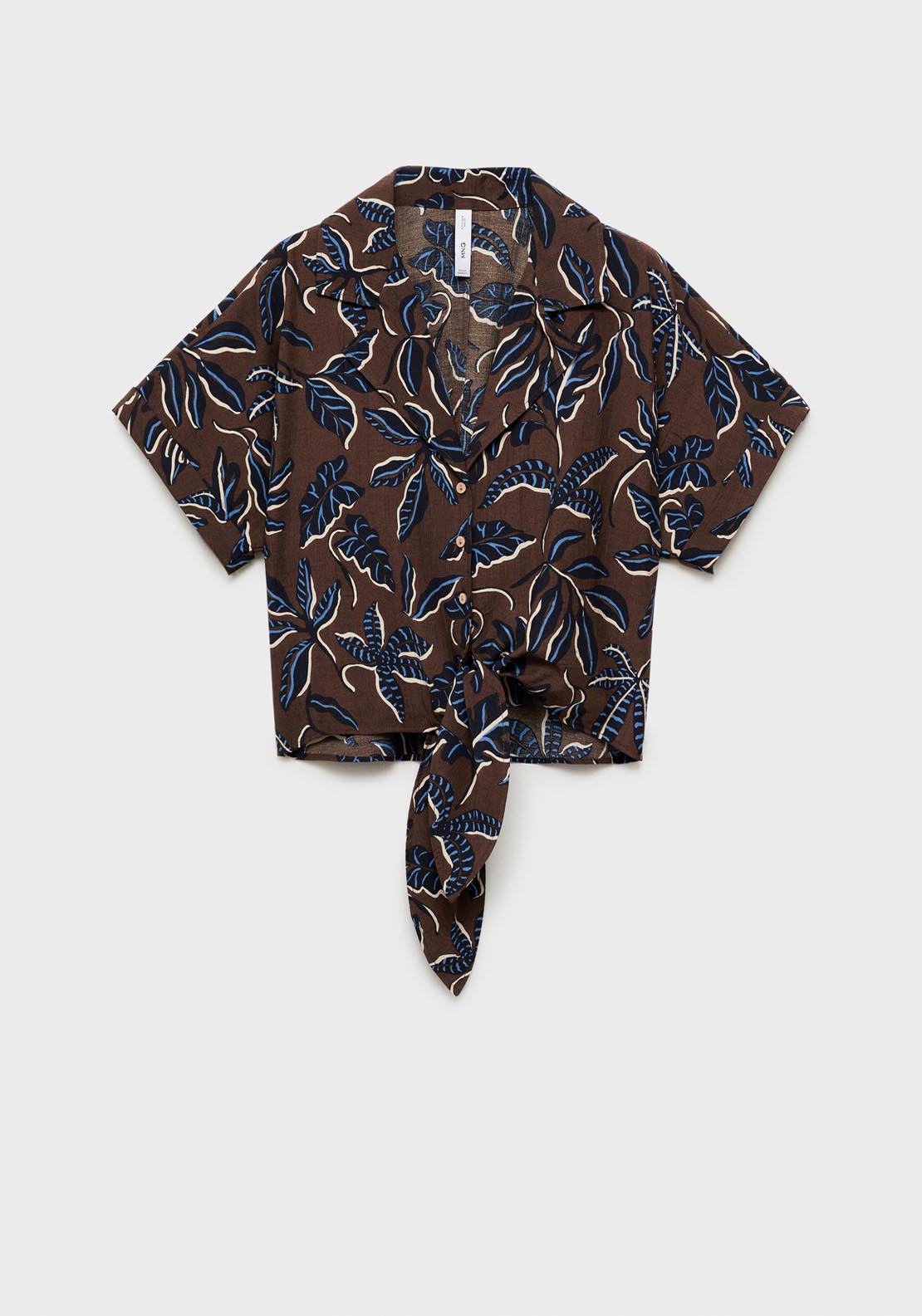 Mango Printed Crop Shirt With Knot Detail - Brown 7 Shaws Department Stores