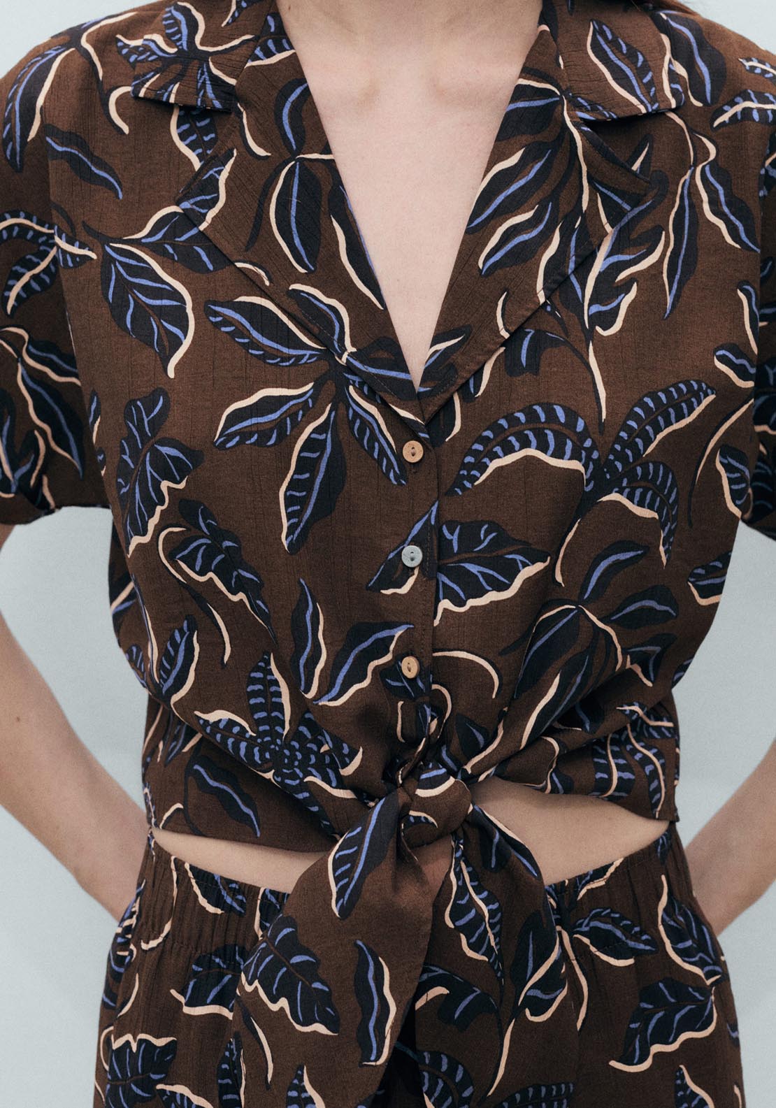 Mango Printed Crop Shirt With Knot Detail - Brown 4 Shaws Department Stores