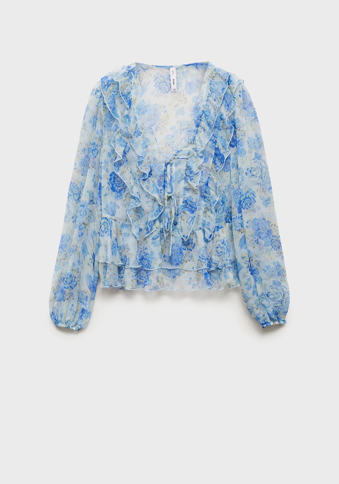 Mango Floral Ruffled Blouse - Light/pastel Blue 6 Shaws Department Stores