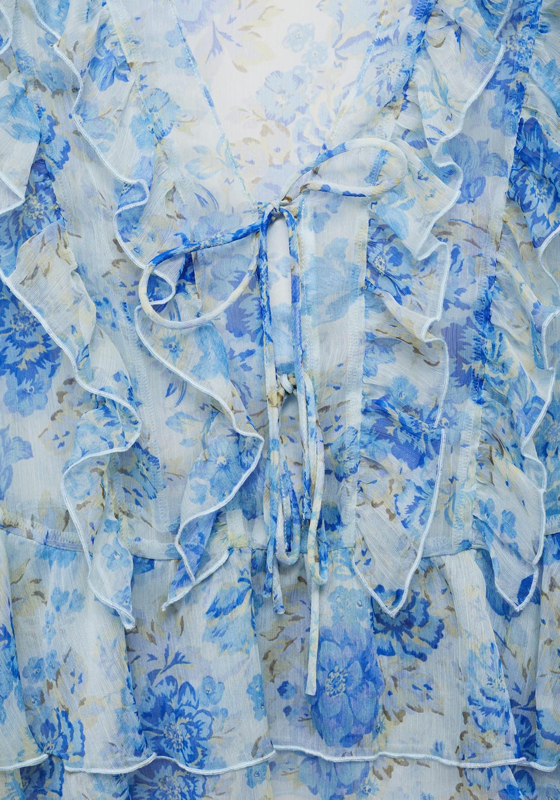 Mango Floral Ruffled Blouse - Light/pastel Blue 5 Shaws Department Stores
