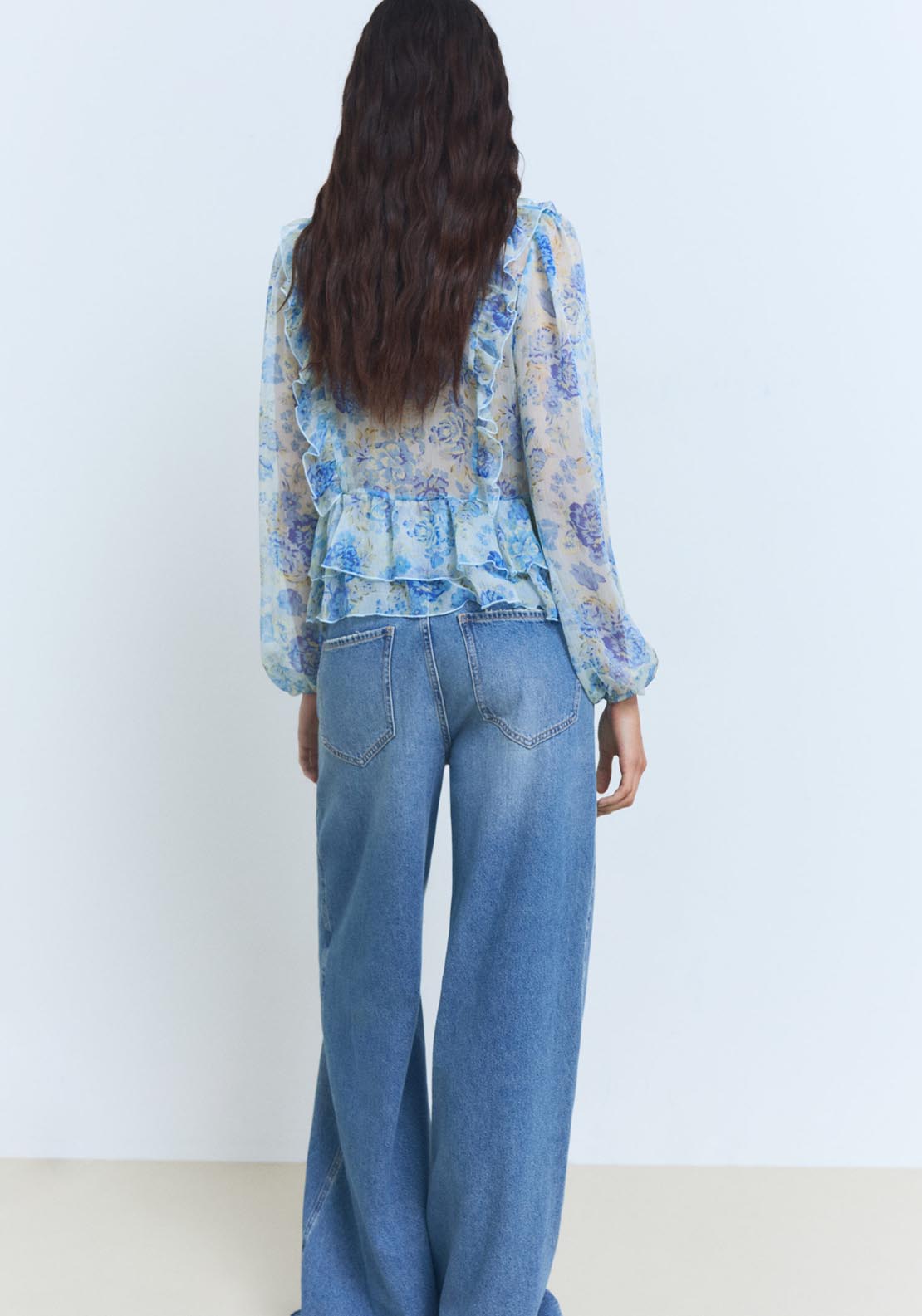 Mango Floral Ruffled Blouse - Light/pastel Blue 2 Shaws Department Stores
