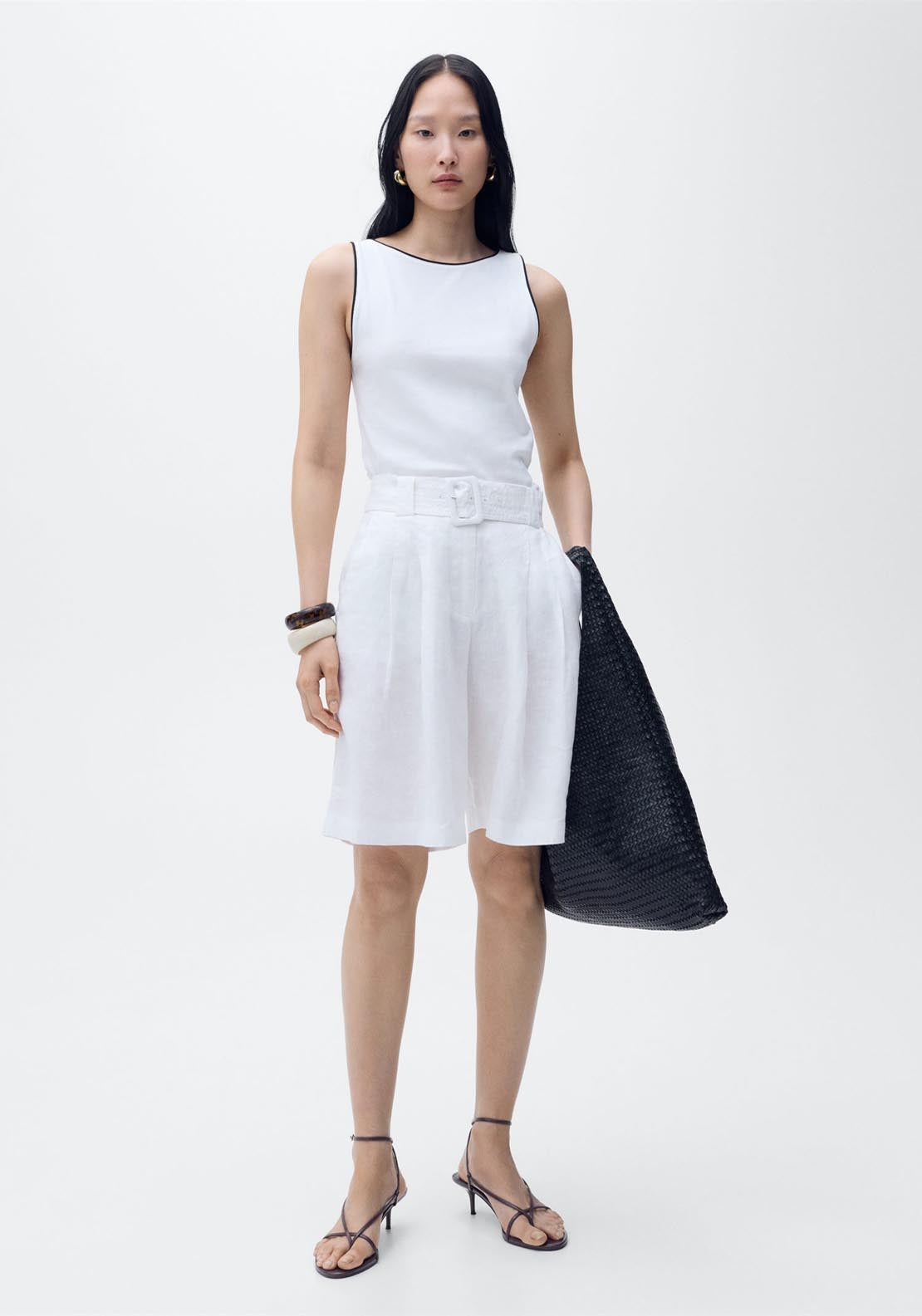 Mango Sleeveles Top With Contrasting Trim - White 3 Shaws Department Stores