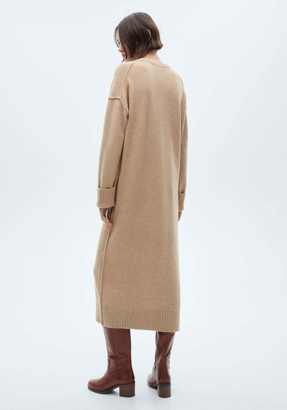 Mango Knitted dress with ribbed finishes - Medium Brown 2 Shaws Department Stores