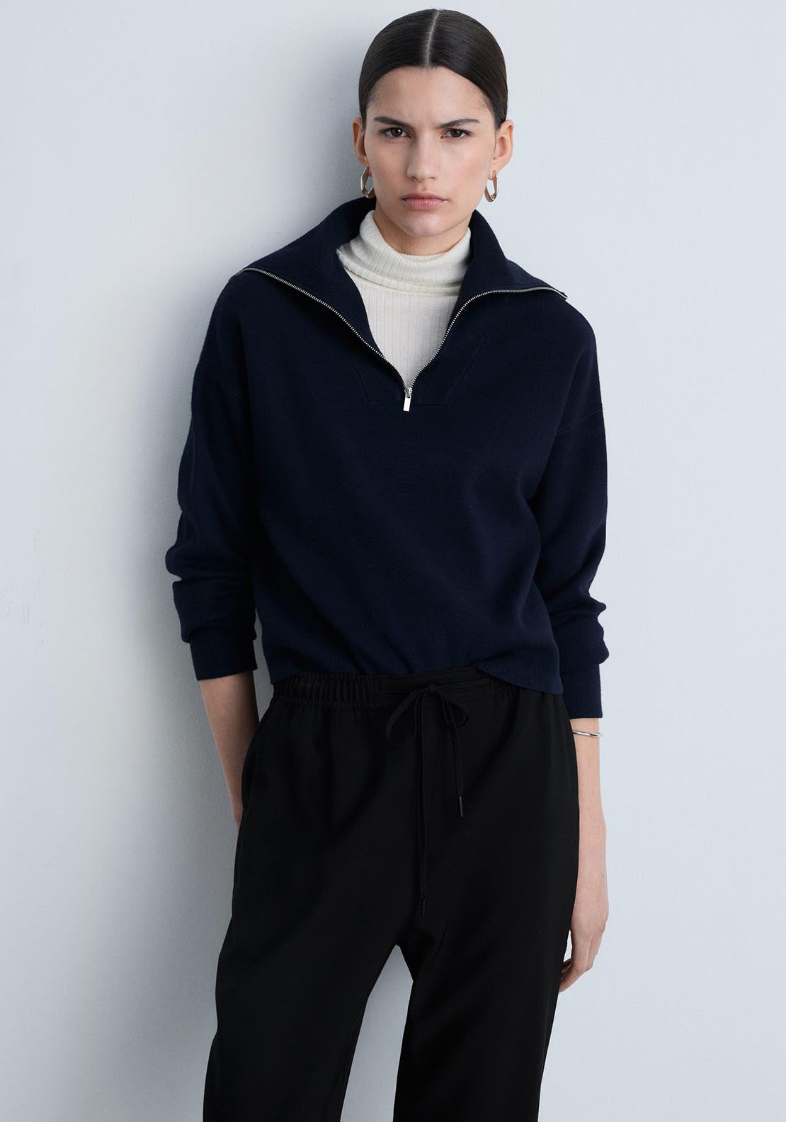 Mango Elastic waist flowy trousers - Black 3 Shaws Department Stores