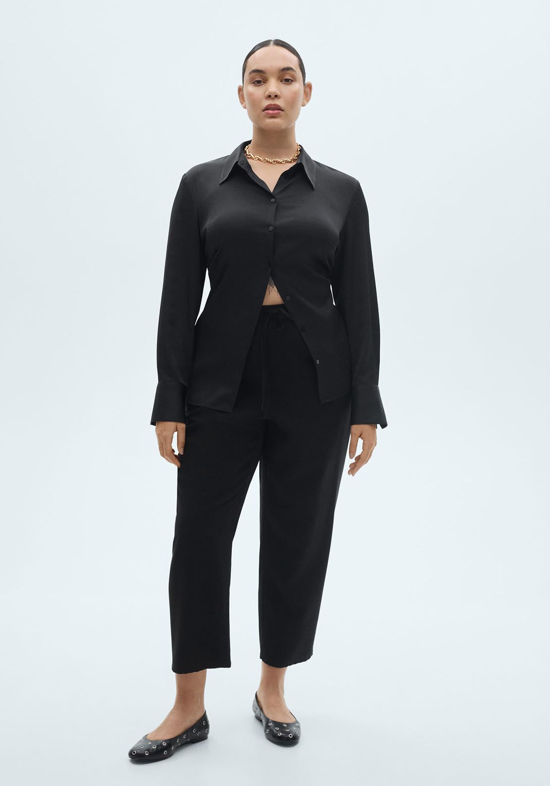 Mango Elastic waist flowy trousers - Black 4 Shaws Department Stores