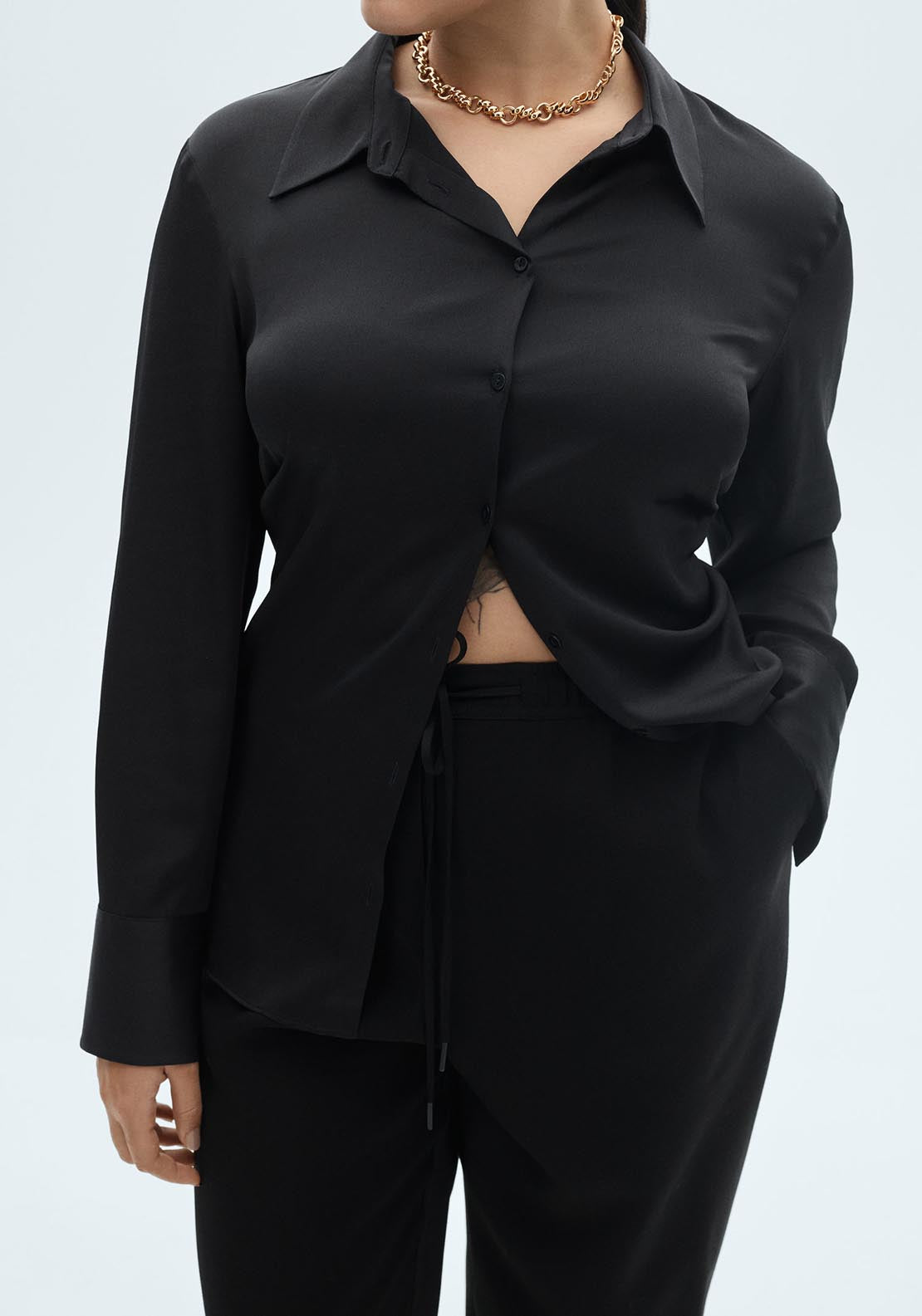 Mango Elastic waist flowy trousers - Black 5 Shaws Department Stores