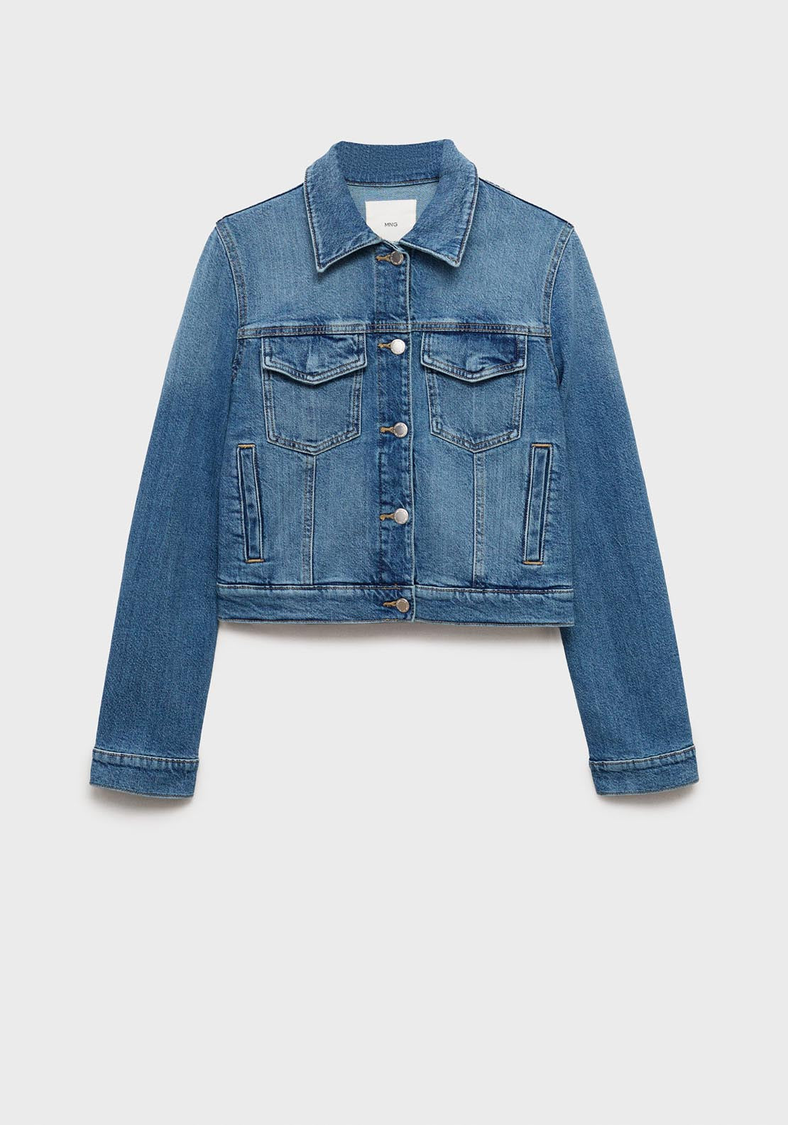 Mango Crop denim jacket - Open Blue 2 Shaws Department Stores