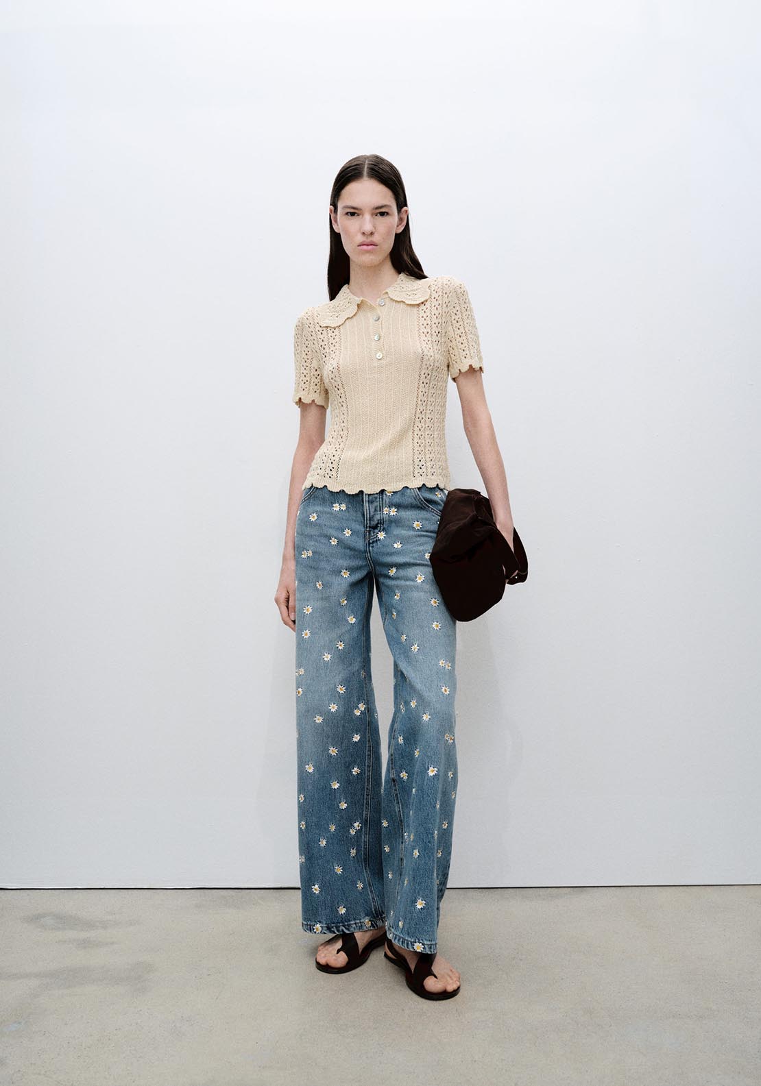 Mango Flower embroidered wideleg jeans - Open Blue 1 Shaws Department Stores