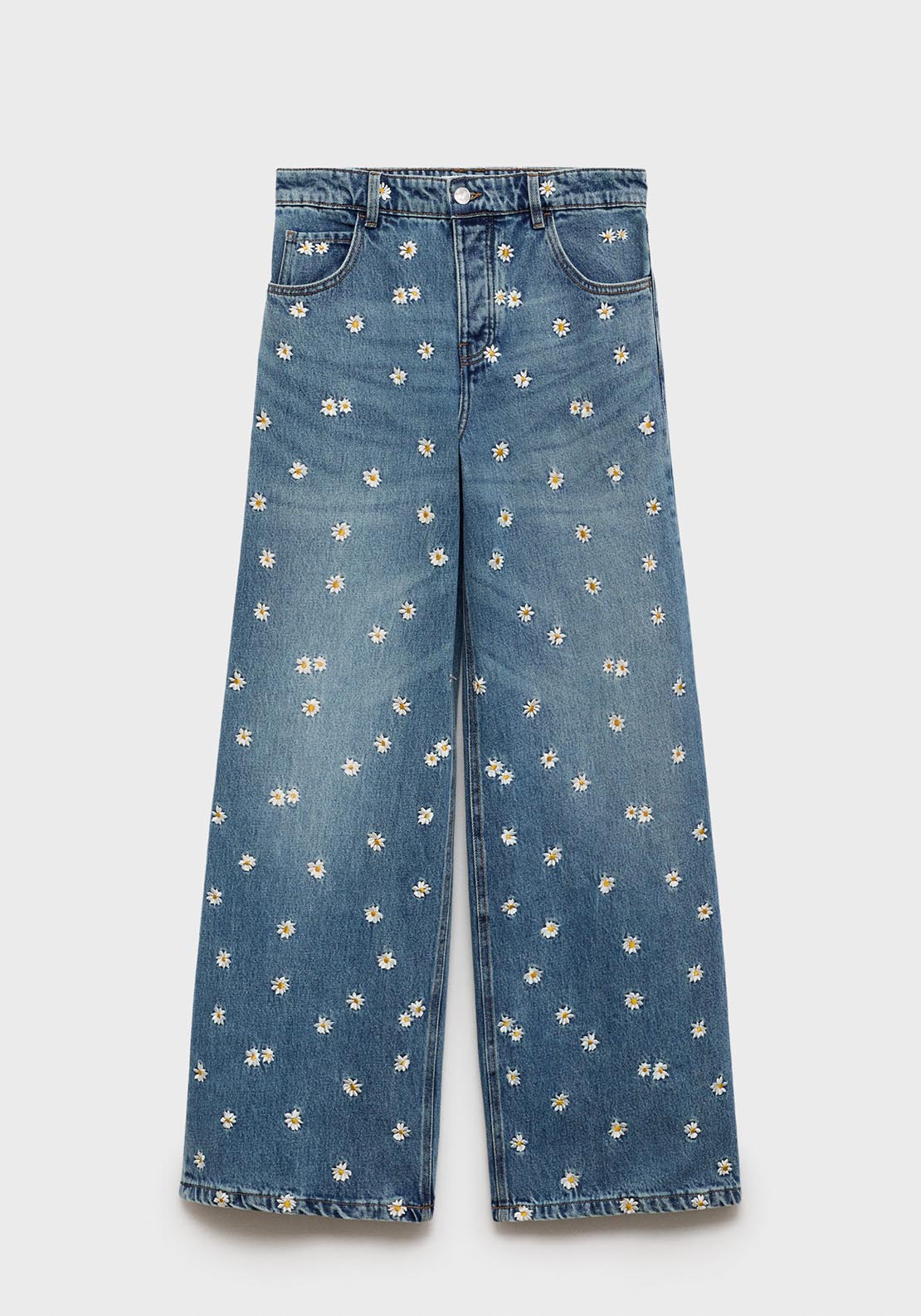 Mango Flower embroidered wideleg jeans - Open Blue 7 Shaws Department Stores
