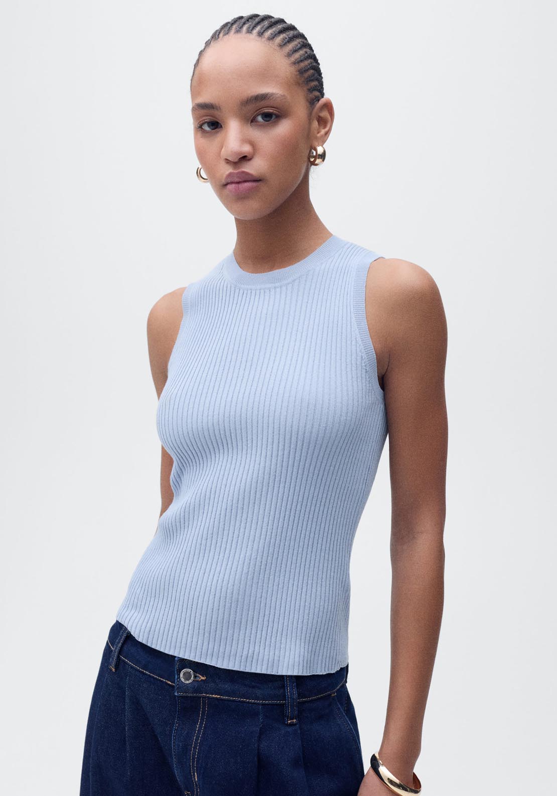 Mango Ribbed Knit Top - Light/pastel Blue 1 Shaws Department Stores