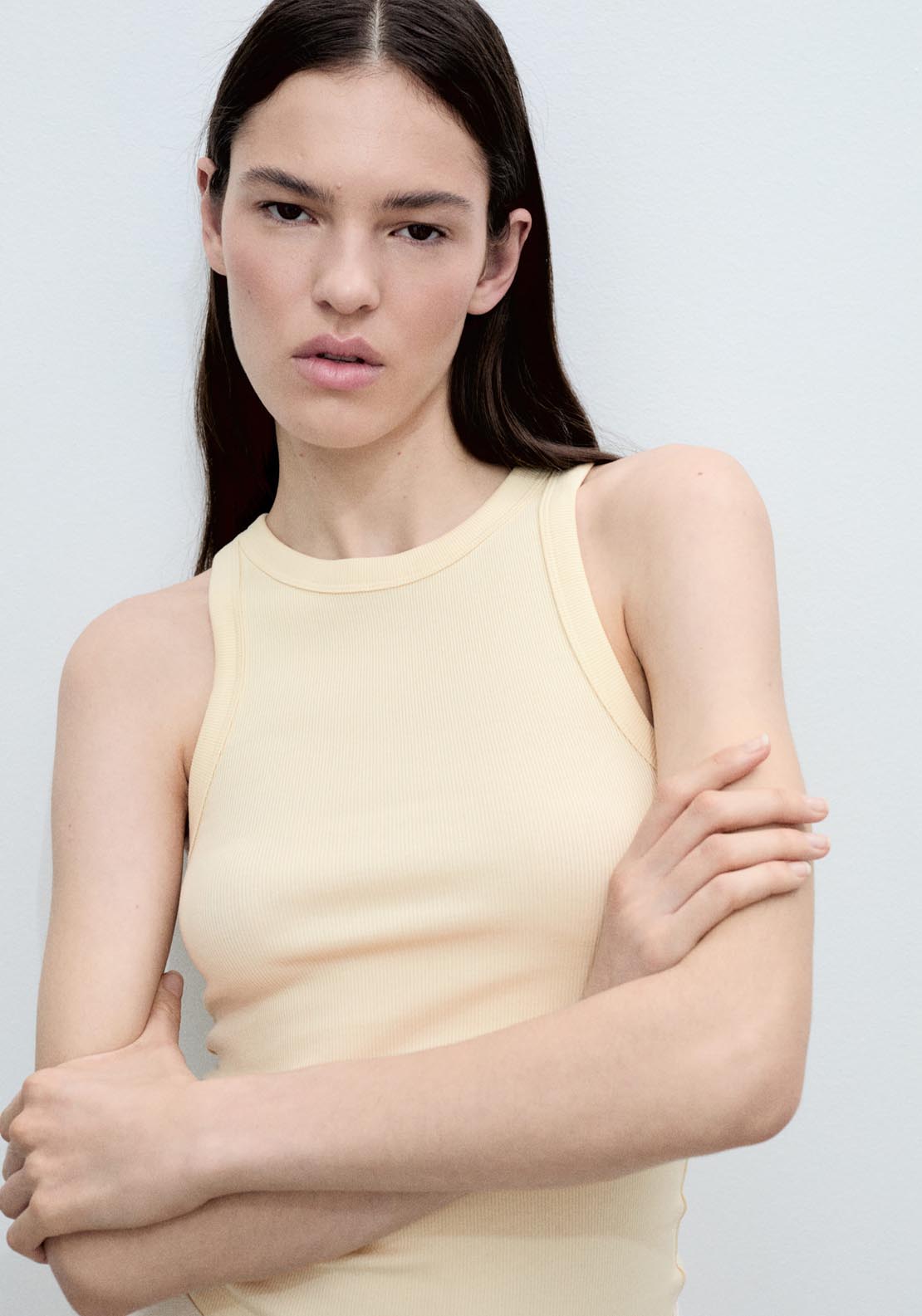 Mango Sleeveless Ribbed Top - Light/pastel Yellow 3 Shaws Department Stores