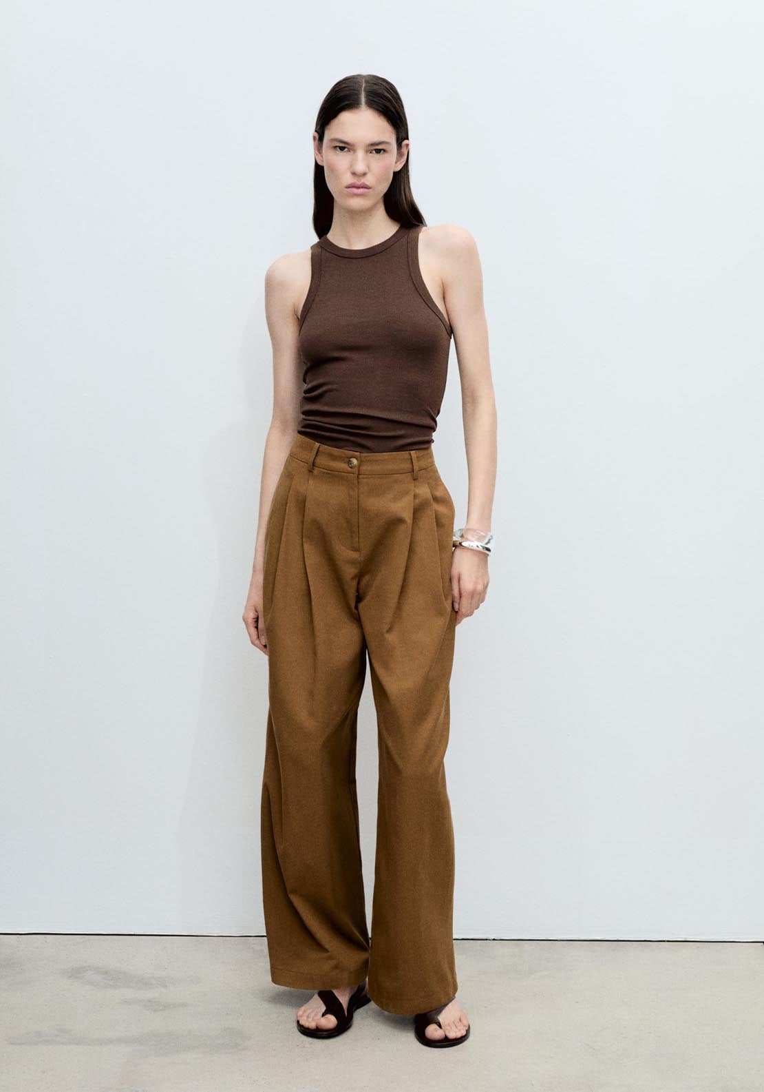 Mango Sleeveless Ribbed Top - Brown 3 Shaws Department Stores