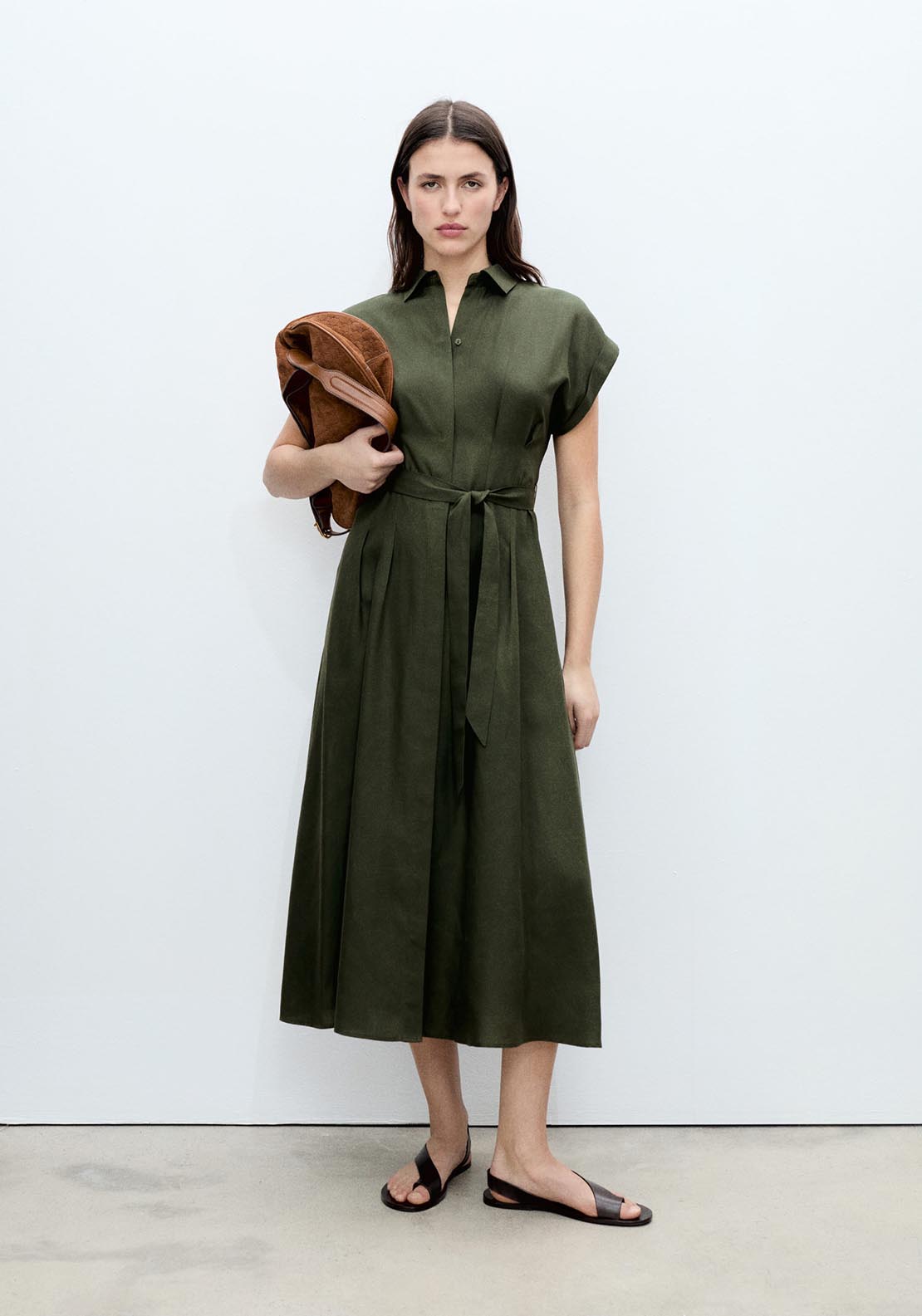 Mango Linen and lyocell blend belted shirt dress - Beige/khaki 1 Shaws Department Stores