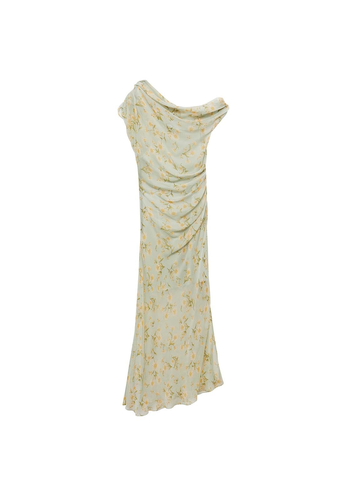 Mango Semi-transparent draped floral dress - Light/pastel Green 7 Shaws Department Stores
