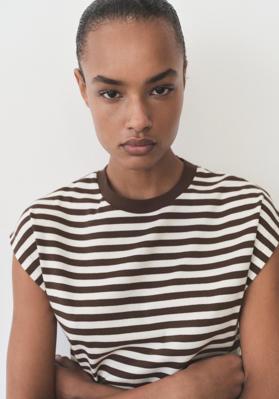Mango Striped Short Sleeved T-Shirt - Brown 3 Shaws Department Stores