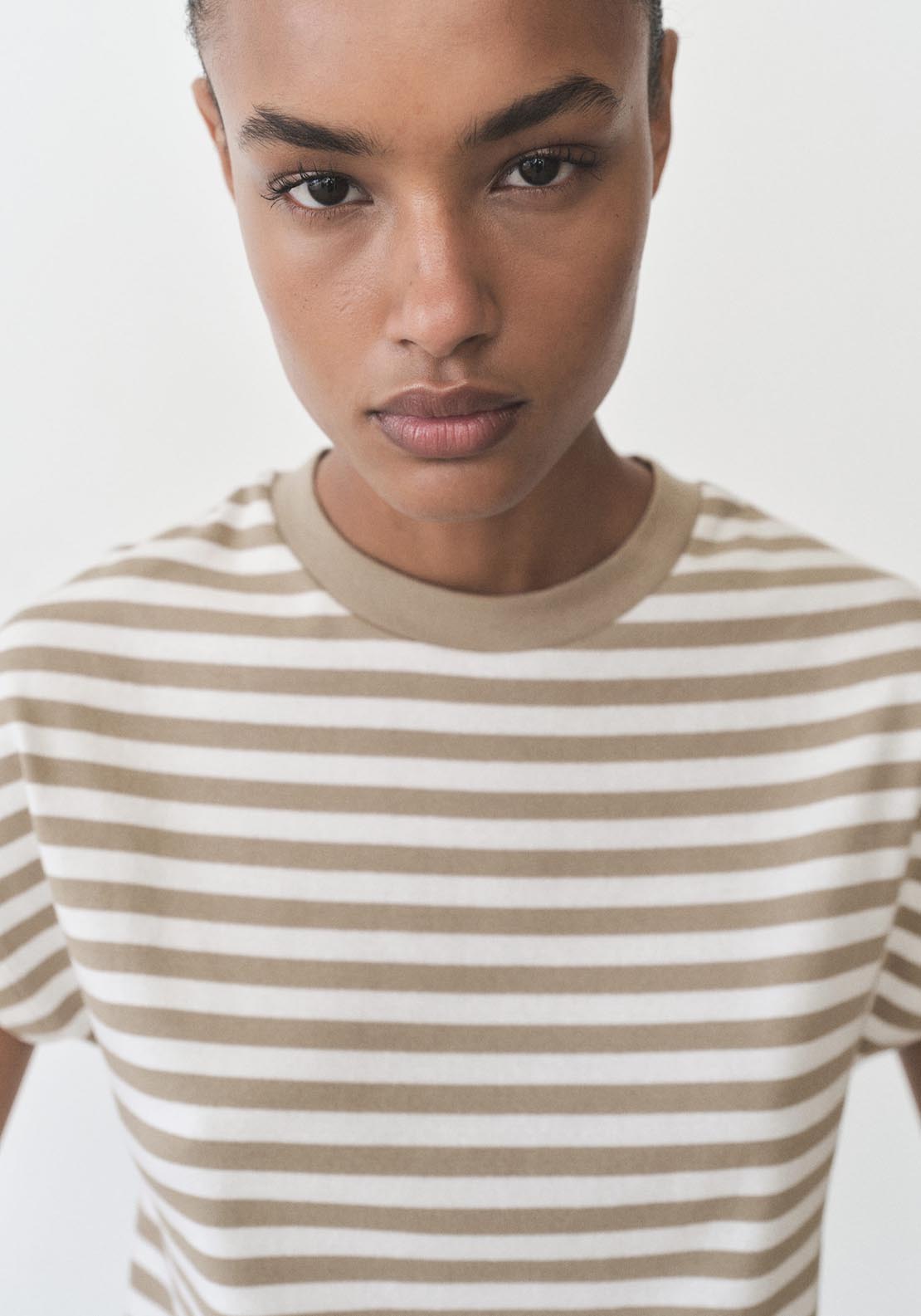 Mango Striped Short Sleeved T-Shirt - Beige/khaki 3 Shaws Department Stores