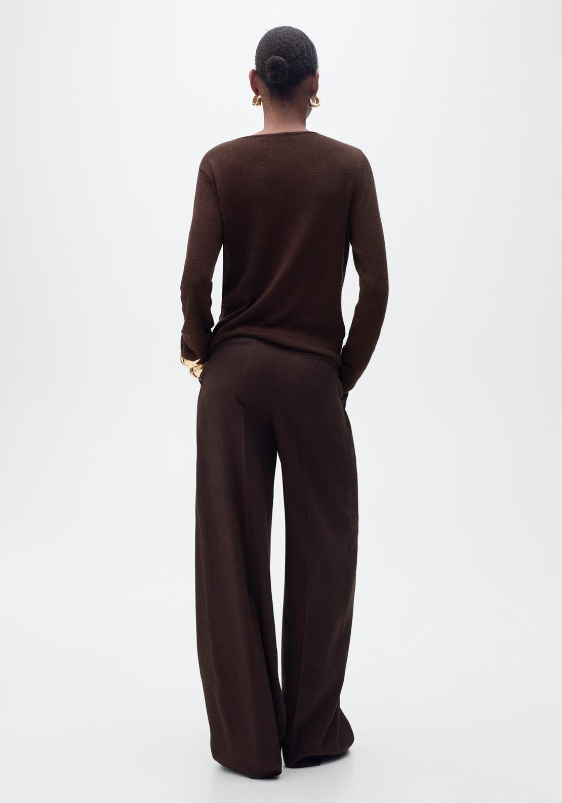 Mango Linen Blend Boat Neck Sweater - Dark Brown 2 Shaws Department Stores
