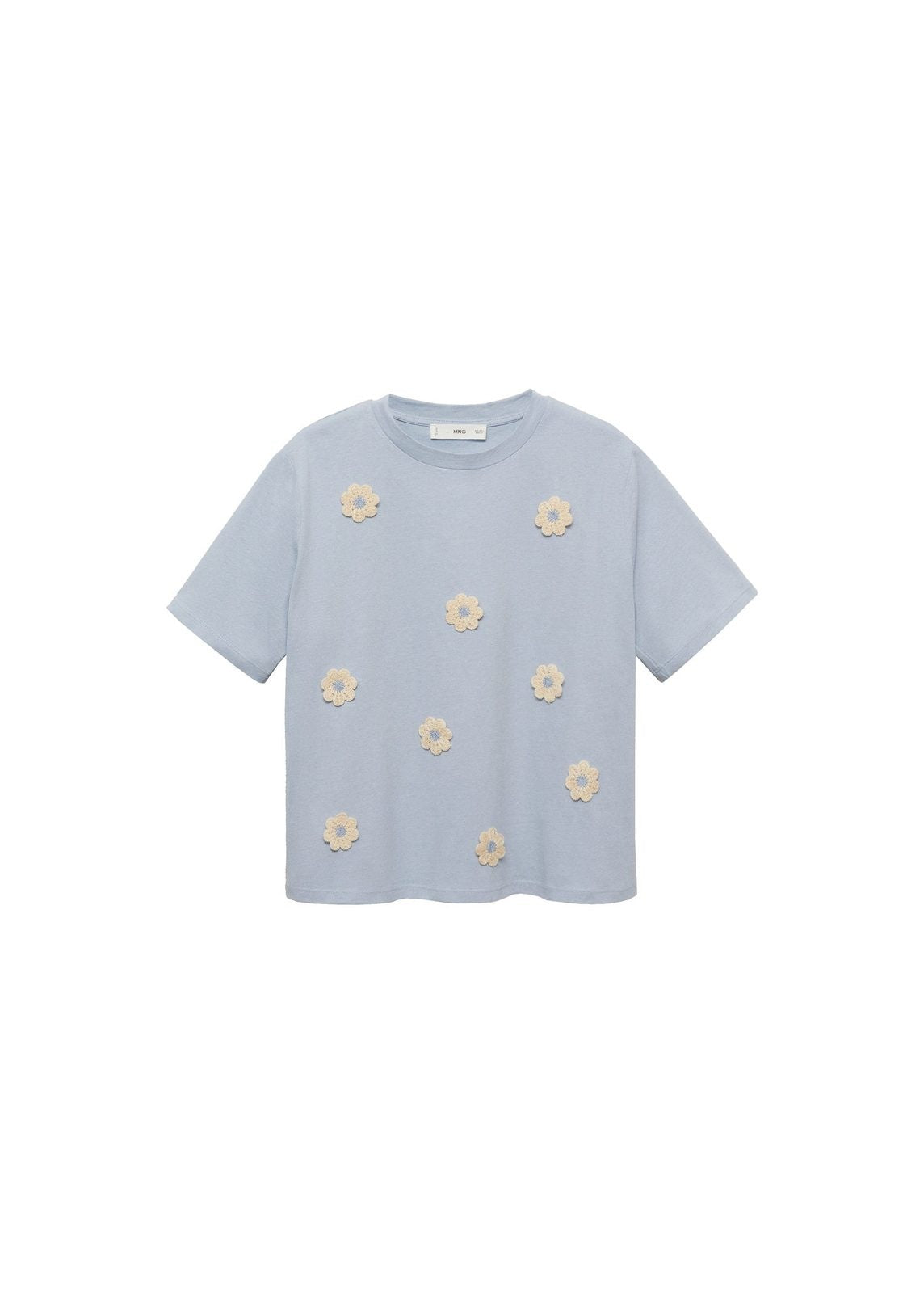 Mango Cotton T-shirt with flower detail - Medium Blue 7 Shaws Department Stores