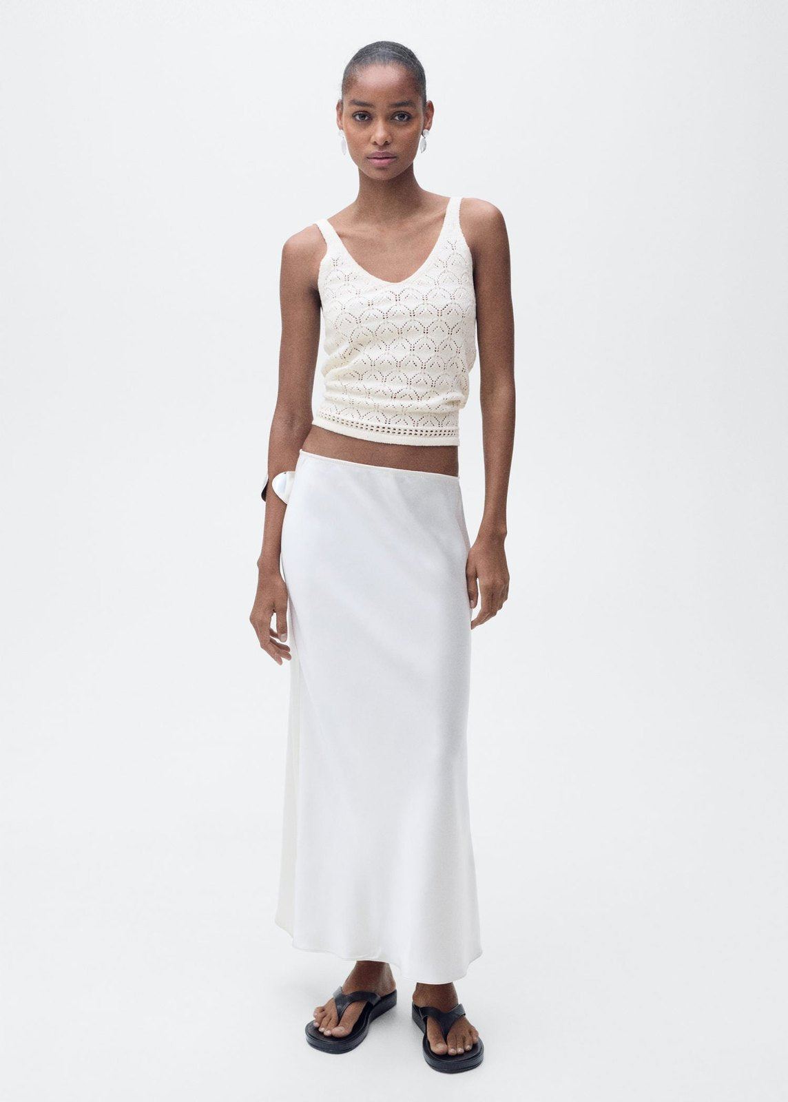 Mango Openwork details knit top - Light Beige 2 Shaws Department Stores