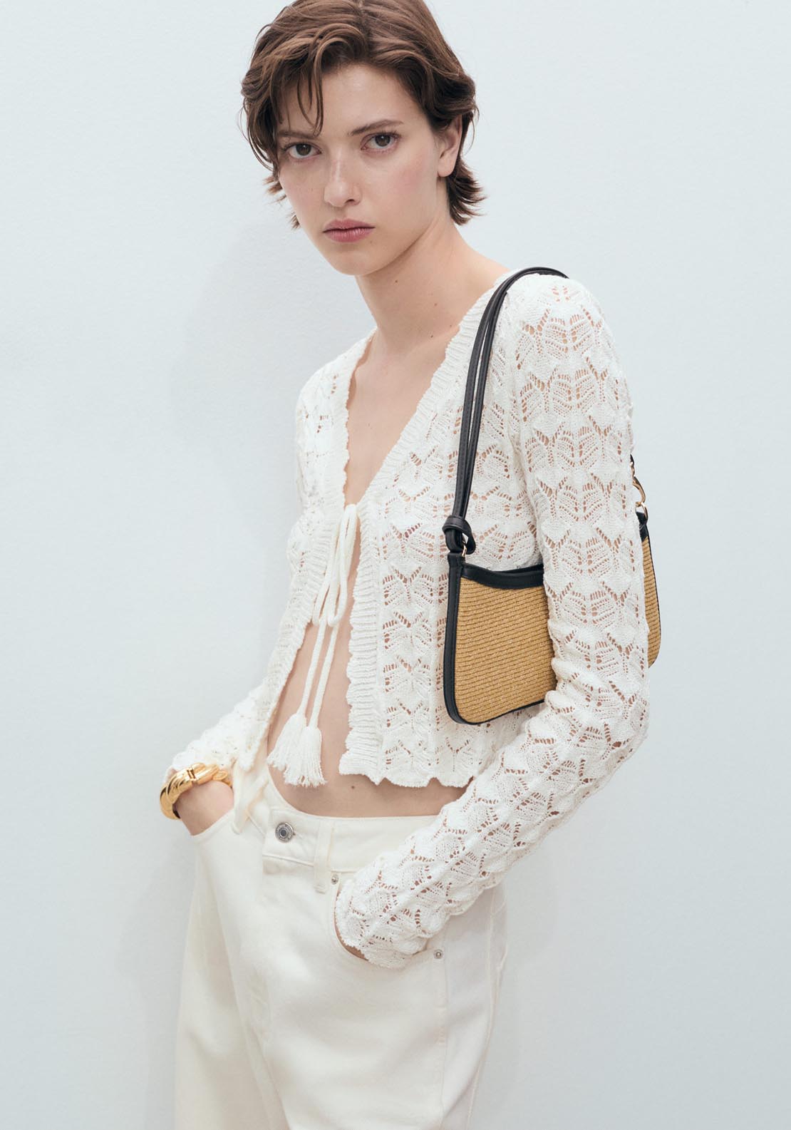 Mango Crochet Cardigan With Bow Closure - White 1 Shaws Department Stores