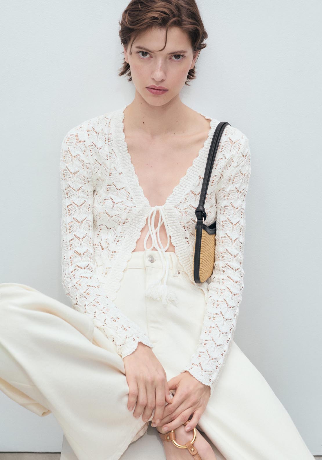 Mango Crochet Cardigan With Bow Closure - White 5 Shaws Department Stores