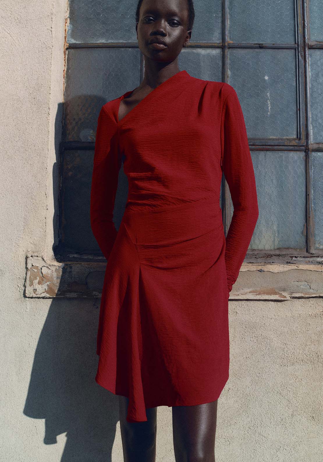 Asymmetric draped gown - Red Asymmetric draped gown - Red