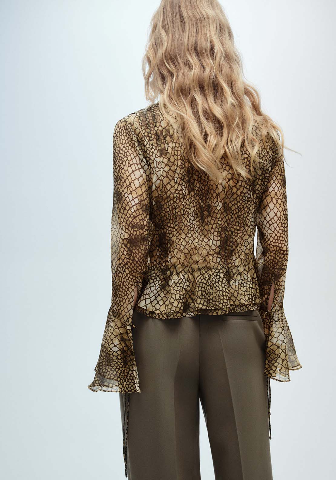 Mango Puffed-sleeve printed shirt - Brown 4 Shaws Department Stores