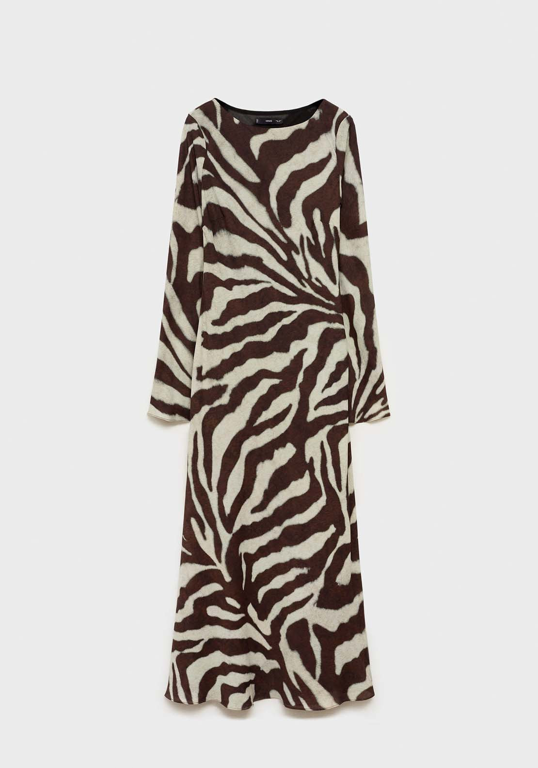 Mango Zebra flared dress - Brown 7 Shaws Department Stores