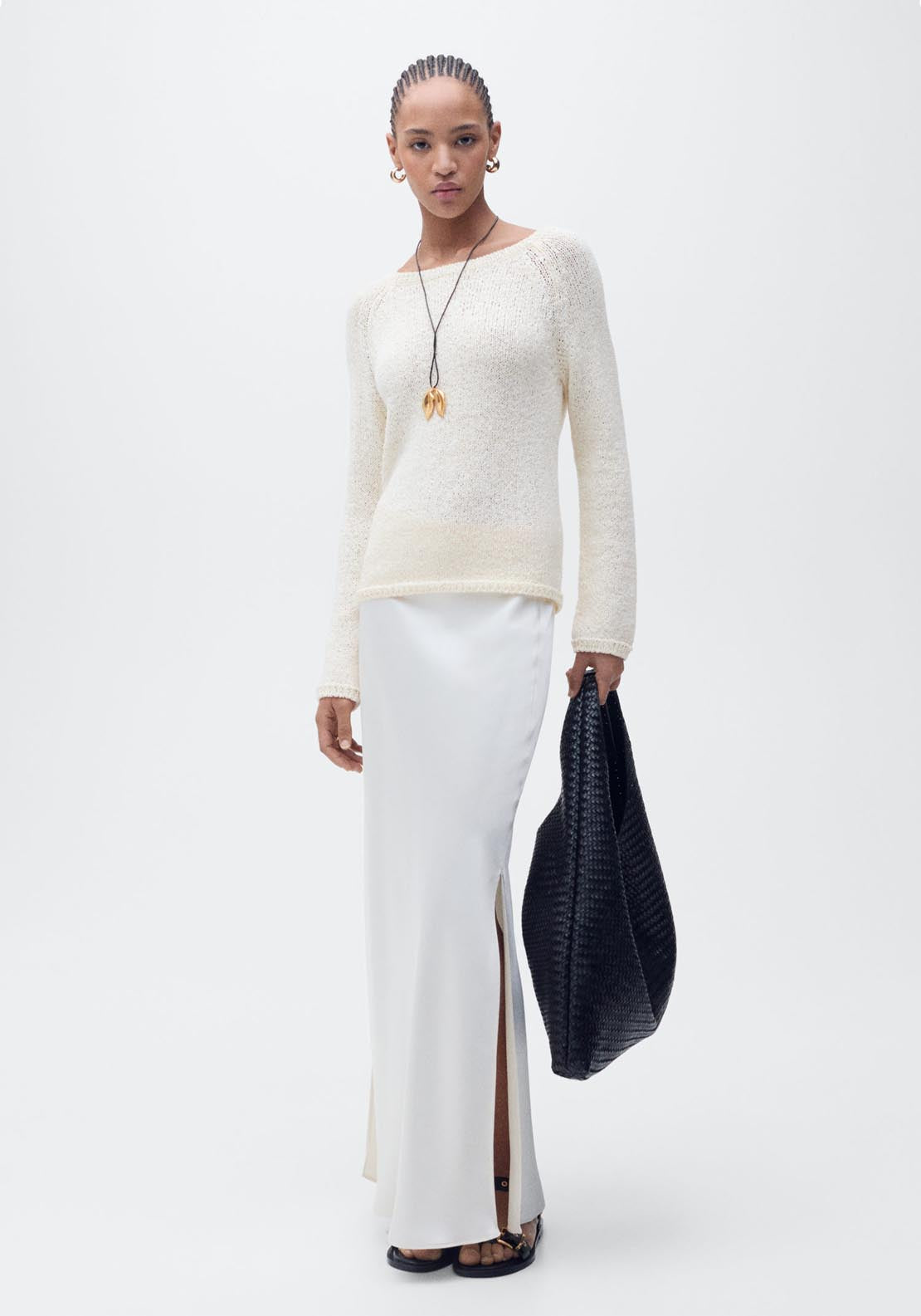 Mango Round Neck Crochet Sweater - Light Beige 3 Shaws Department Stores