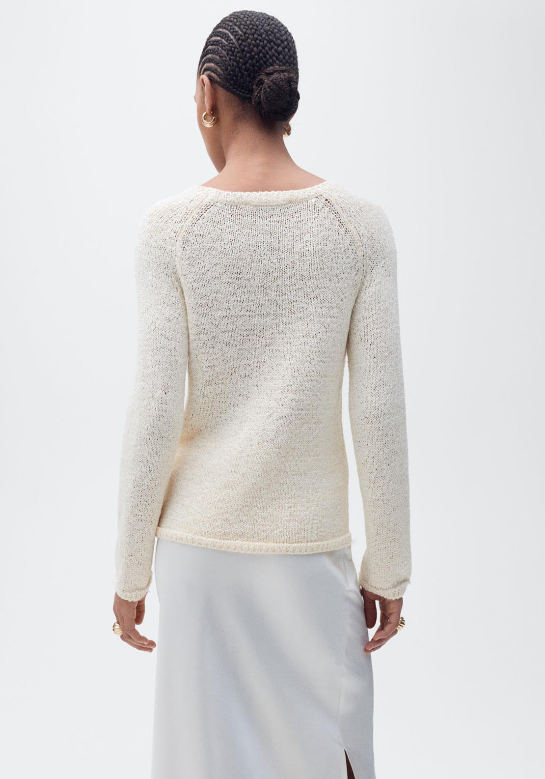 Mango Round Neck Crochet Sweater - Light Beige 2 Shaws Department Stores