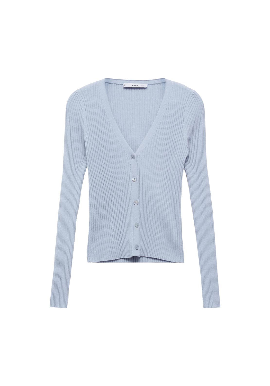 Mango V Neck Ribbed Knitted Cardigan - Light/pastel Blue 7 Shaws Department Stores