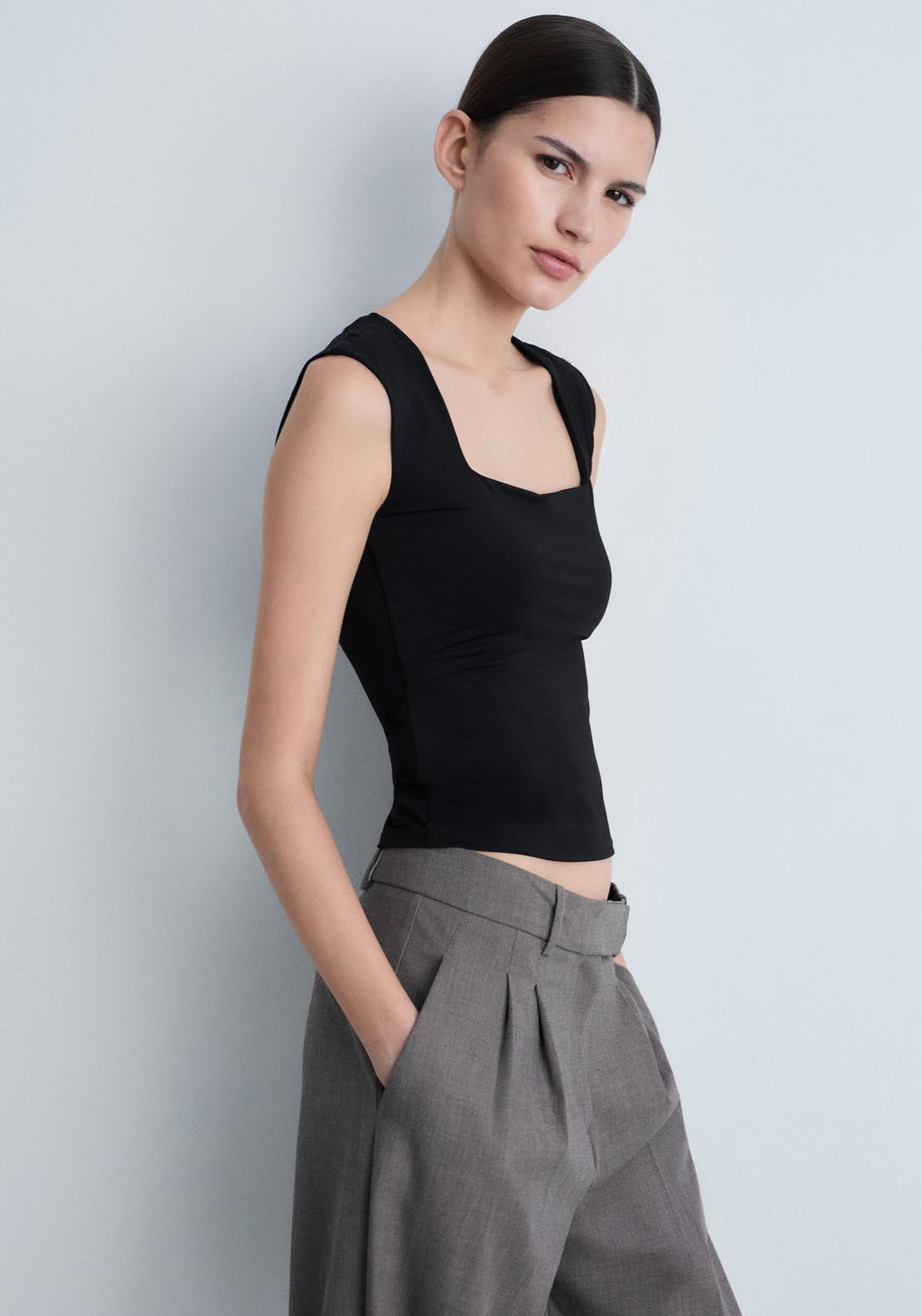 Mango Square Neck Strappy Top - Black 1 Shaws Department Stores