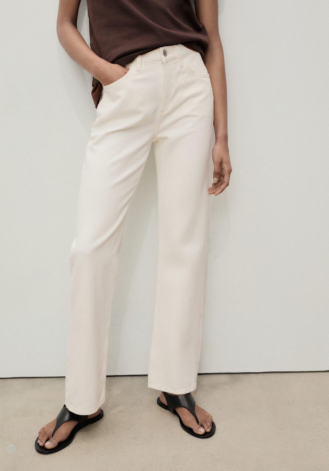 Mango Matilda Medium Rise Straight Fit Jeans - Light Beige 1 Shaws Department Stores