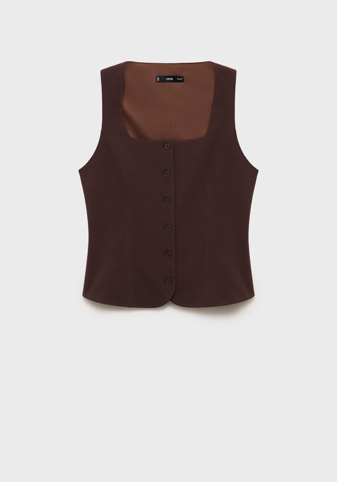 Mango Slim Fit Suit Waistcoat - Dark Brown 10 Shaws Department Stores