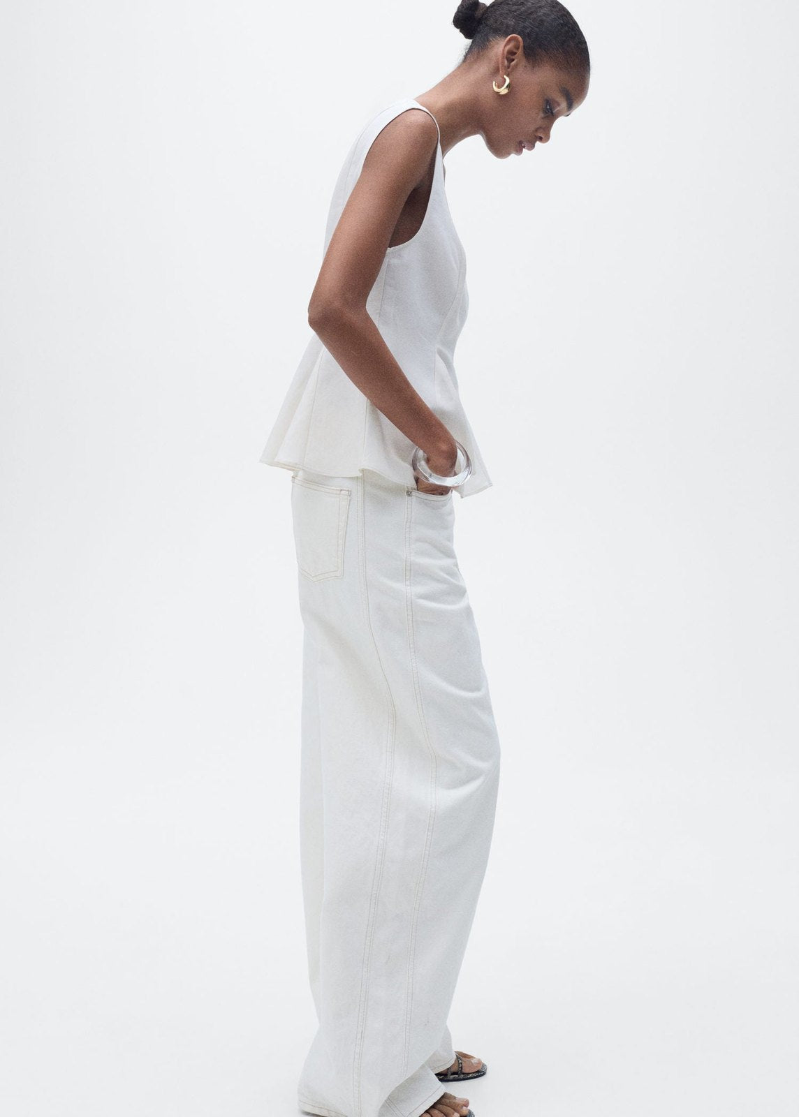 Mango Fitted linen blend top - Light Beige 4 Shaws Department Stores