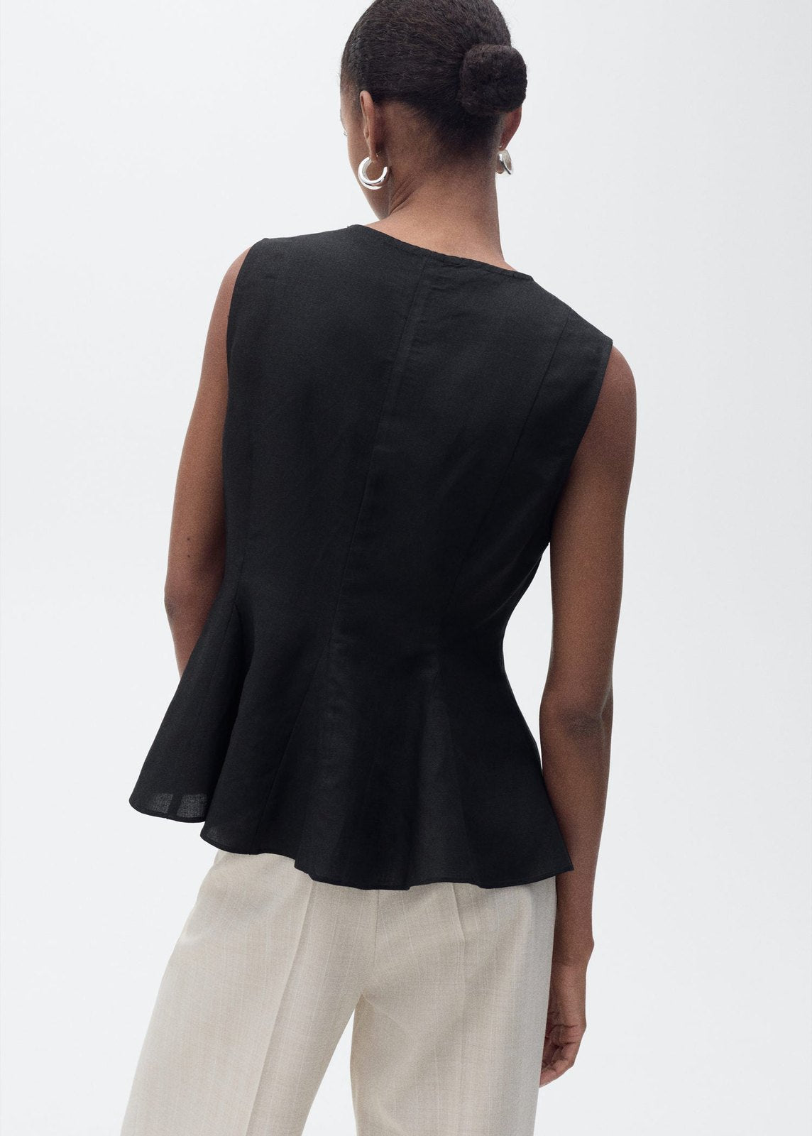 Mango Fitted linen blend top - Black 2 Shaws Department Stores